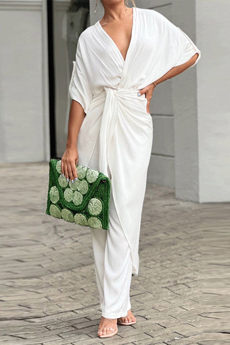 Casual effen V-hals regular jumpsuits (3 kleuren)
