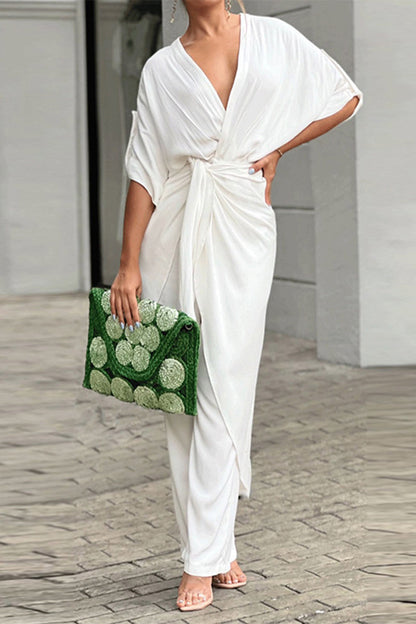 Casual effen V-hals regular jumpsuits (3 kleuren)