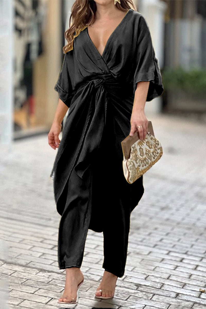 Casual effen V-hals regular jumpsuits (3 kleuren)