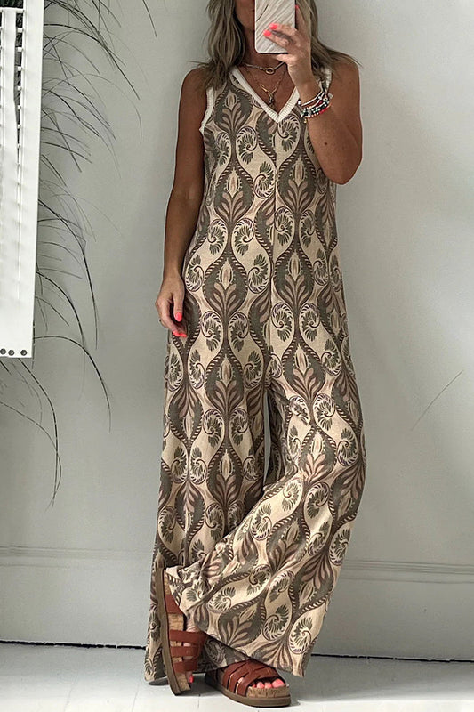 college geometrische-print v-hals loszittende jumpsuits
