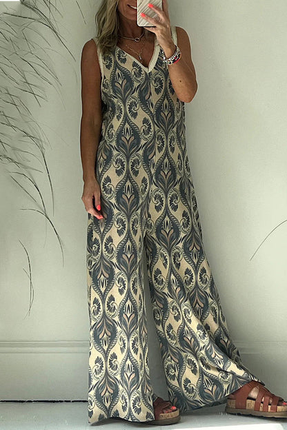 college geometrische-print v-hals loszittende jumpsuits