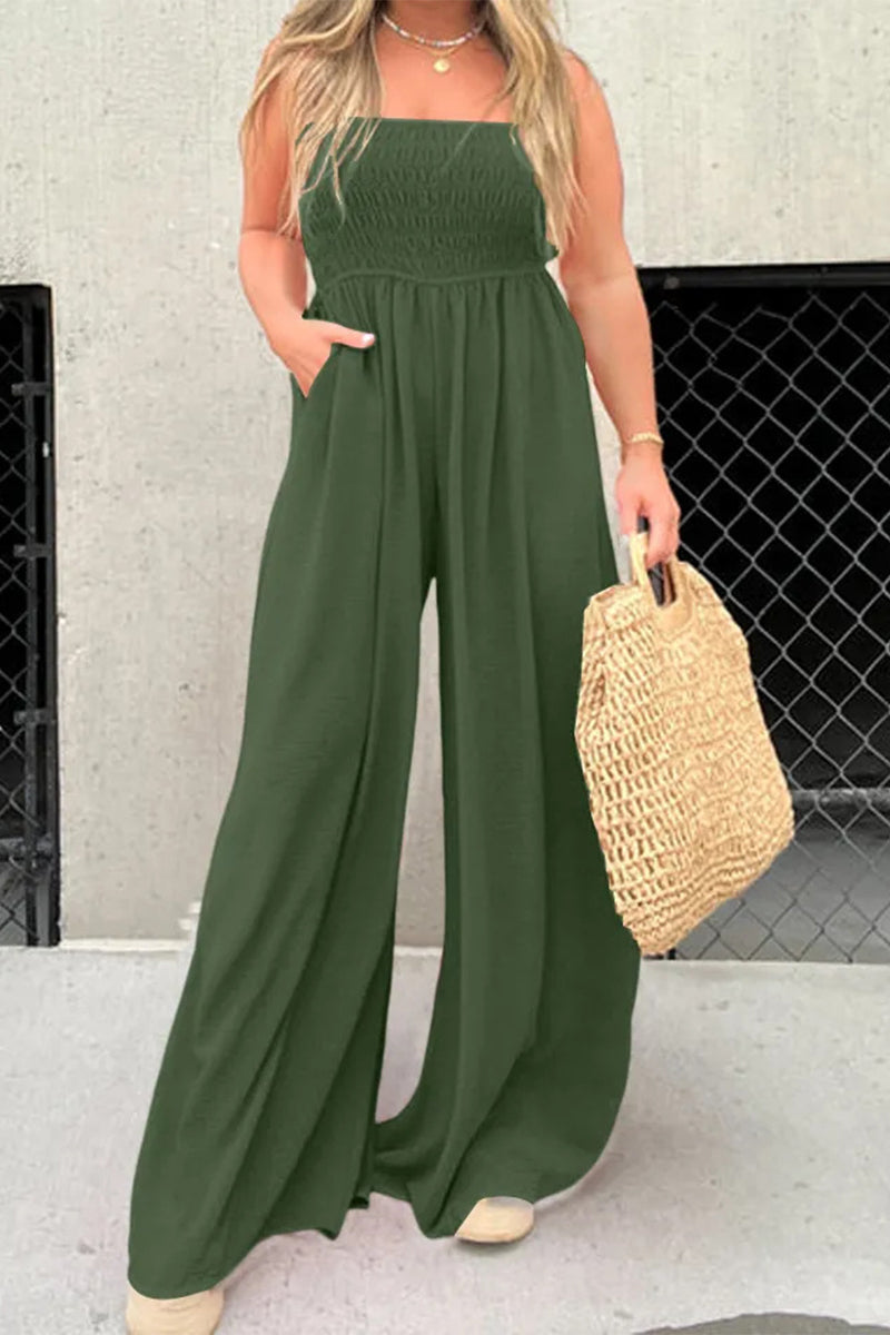 Simplicity Solid Pocket Collar Losse Jumpsuits (6 kleuren)
