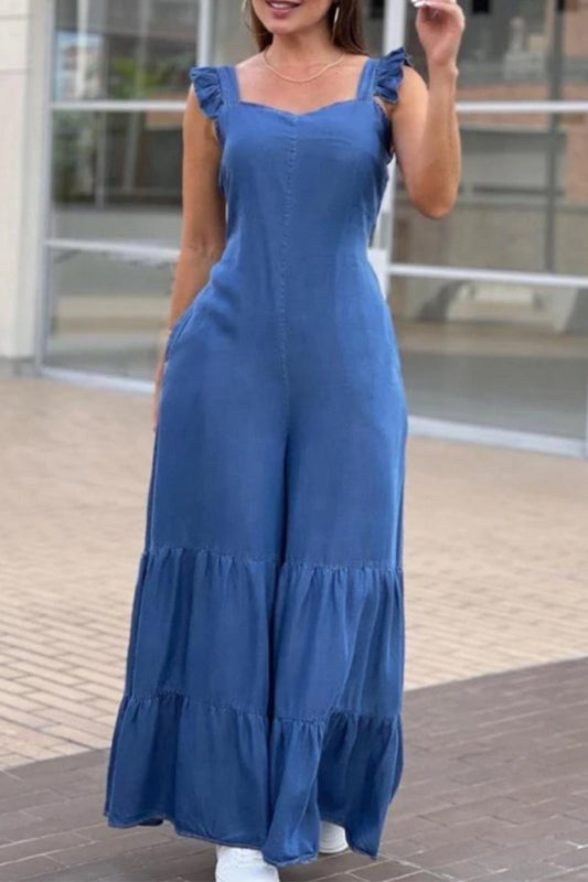 gladde jumpsuits met een loszittende vierkante kraag