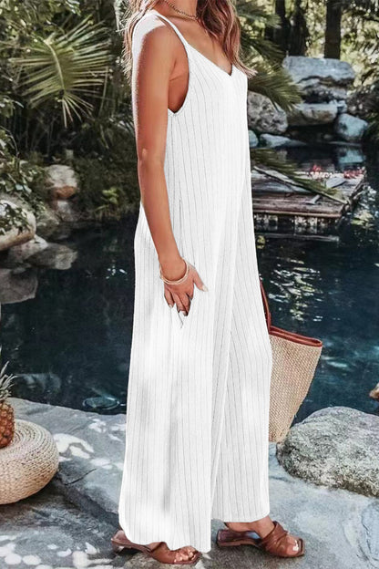 Simplicity Solid Rugloze V Hals Losse Jumpsuits (6 kleuren)