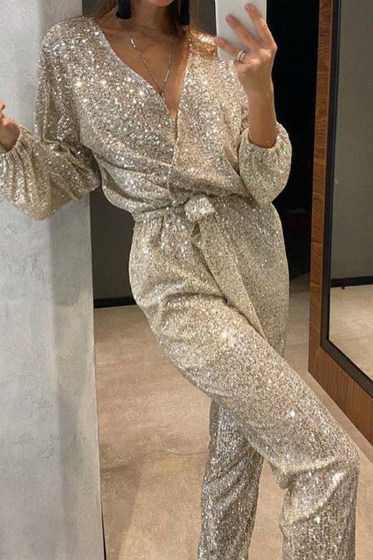 Casual Britse-stijl vaste bandage lovertjes-hals regular overalls