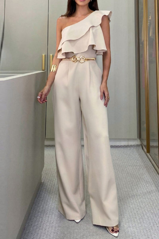 Casual Solid Patchwork Rugloze Bias Kraag Regular Jumpsuits (zonder riem)