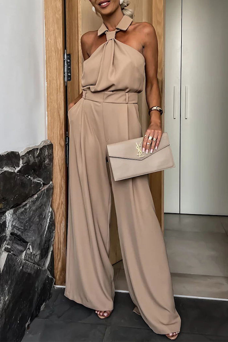 Casual jumpsuits in Britse stijl met vaste ritszakken en oprolmouwen