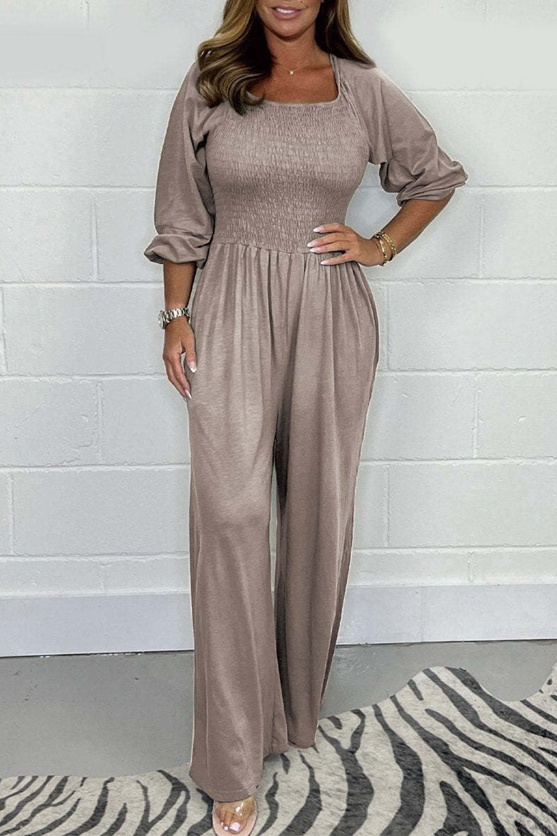 Casual Effen Plooien Vierkante-Kraag Losvallende Jumpsuits