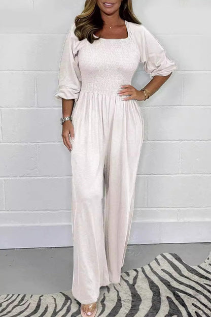 Casual Effen Plooien Vierkante-Kraag Losvallende Jumpsuits