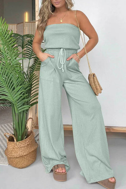 Vrije Tijd Gestreepte Pailletten Strapless Regelmatige Jumpsuits