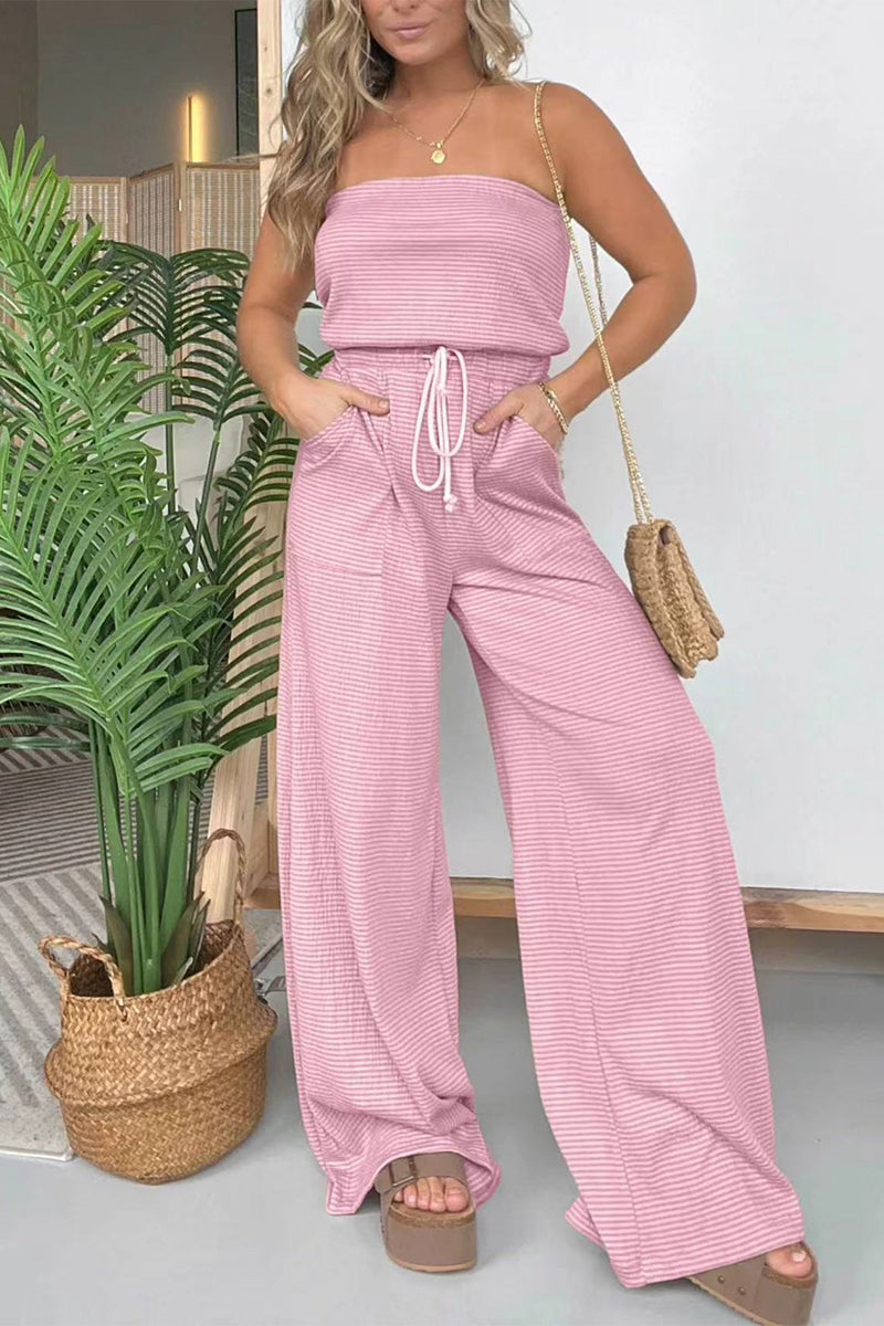 Vrije Tijd Gestreepte Pailletten Strapless Regelmatige Jumpsuits