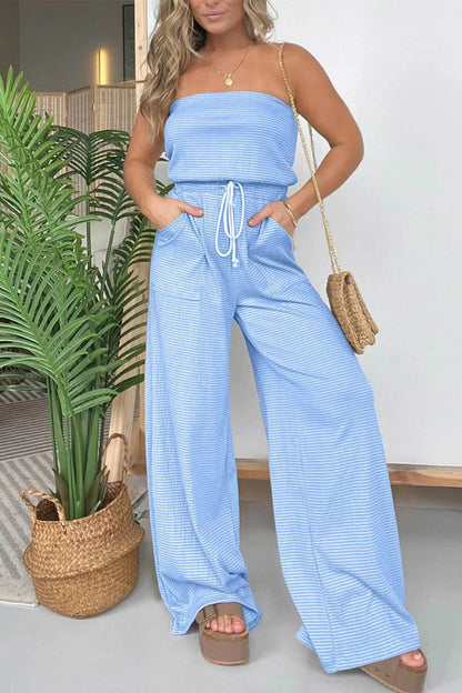 Vrije Tijd Gestreepte Pailletten Strapless Regelmatige Jumpsuits
