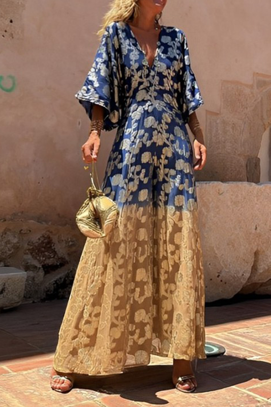 Casual dagelijkse gradiënt print bronzing patroon V-hals los jumpsuits
