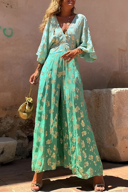 Casual dagelijkse gradiënt print bronzing patroon V-hals los jumpsuits