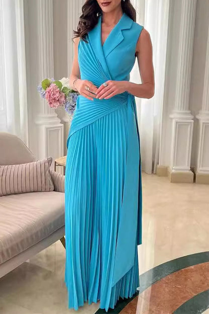 Regular Effen jumpsuits met geplooide kant en omgeslagen kraag