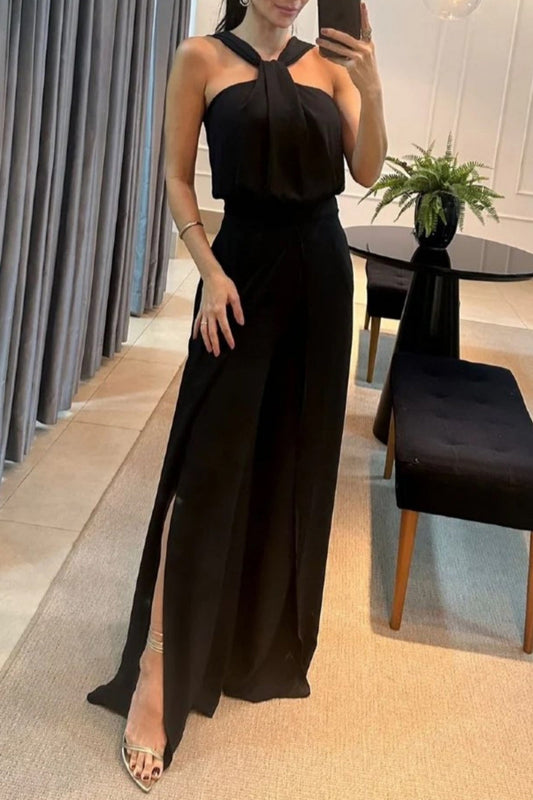 Casual effen-kleur patchwork rugloos V-hals regular jumpsuits