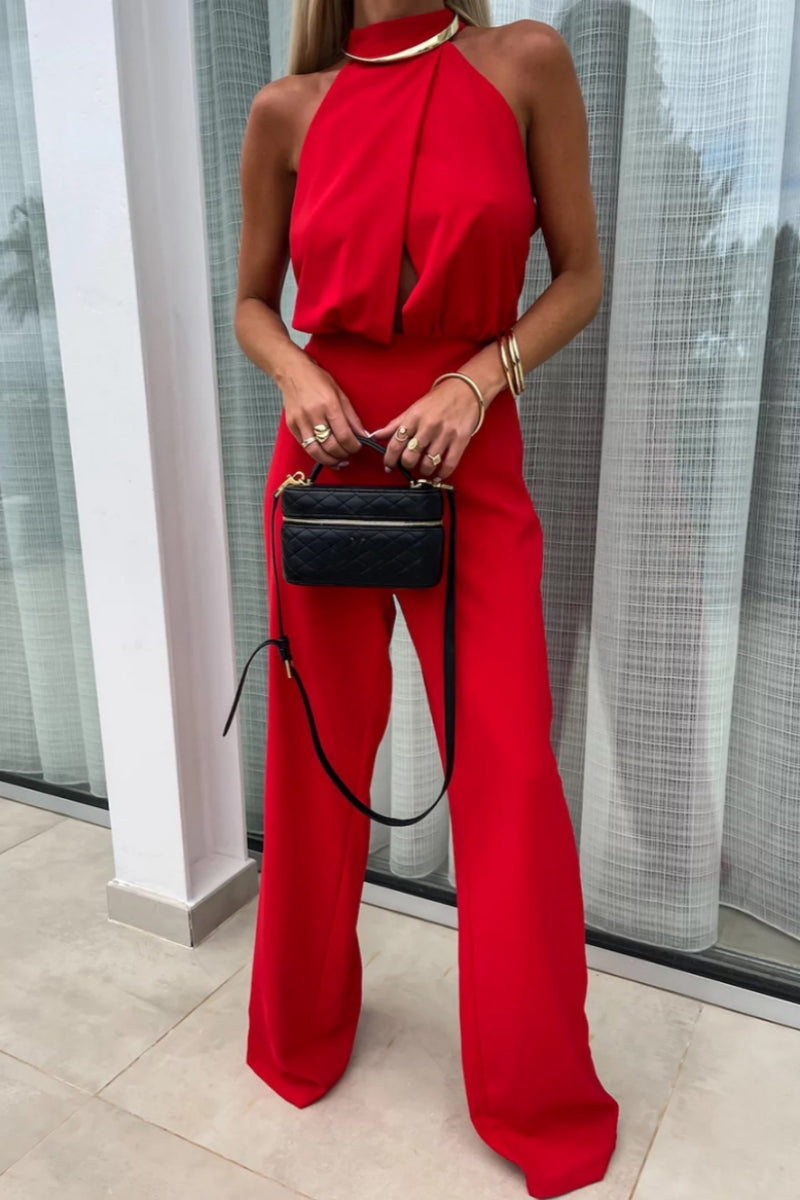 Casual effen gekleurde patchwork jumpsuits met halve ronde kraag (4 kleuren)
