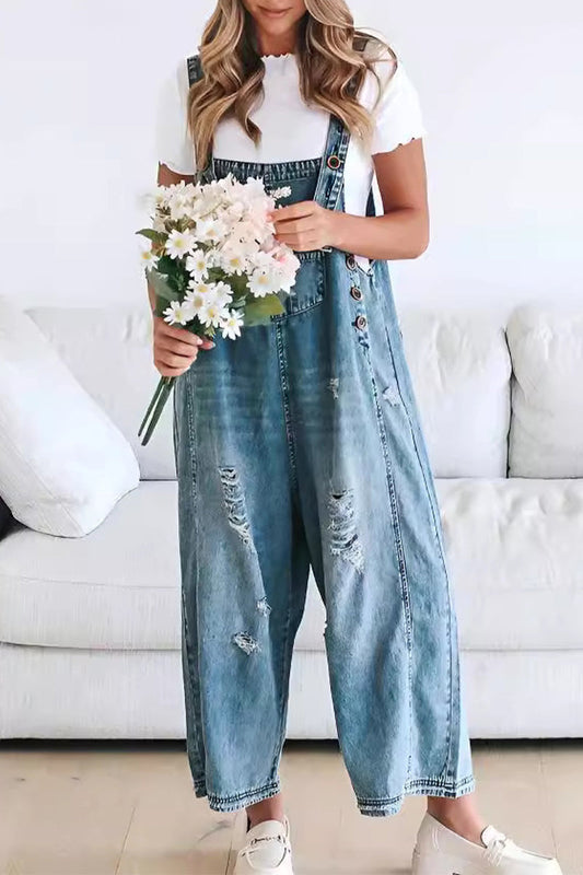 Casual button downs #x008d_square neck sleeveless loose-fitting jeans jumpsuits