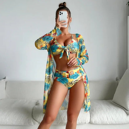 Elegante zomer bikini met hoge taille en bloemenpatroon
