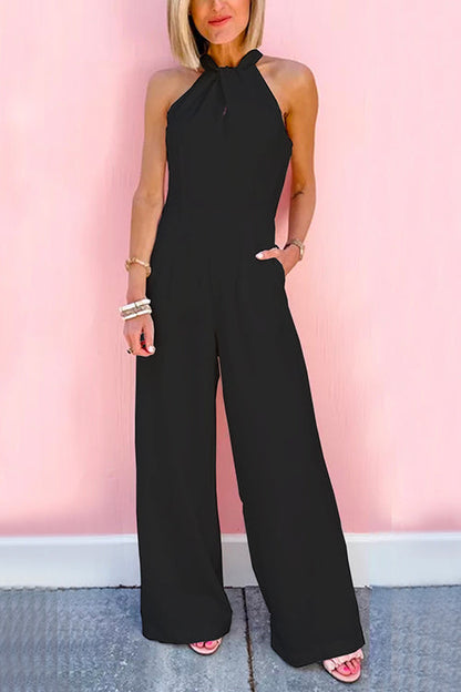 Mouwloze jumpsuit met brede tailleband en wijde pijpen (7 kleuren)