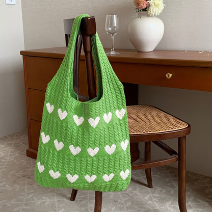 Nina | Handgemaakte gebreide hartpatroon shopper-tas