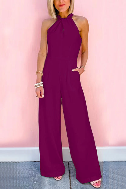 Mouwloze jumpsuit met brede tailleband en wijde pijpen (7 kleuren)