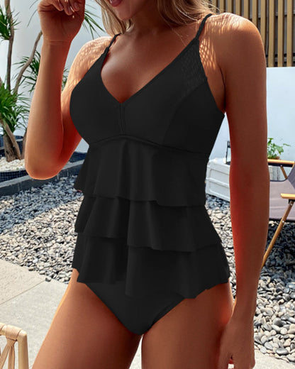 Ruffles split tankini in één kleur