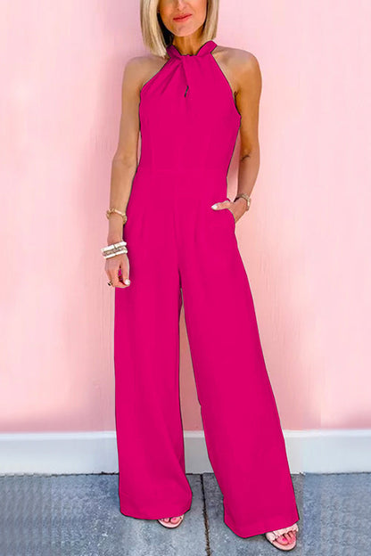 Mouwloze jumpsuit met brede tailleband en wijde pijpen (7 kleuren)
