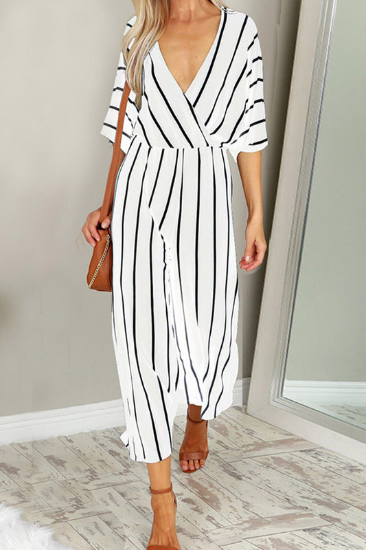 Gestreepte jumpsuit met V-hals en wijde pijpen