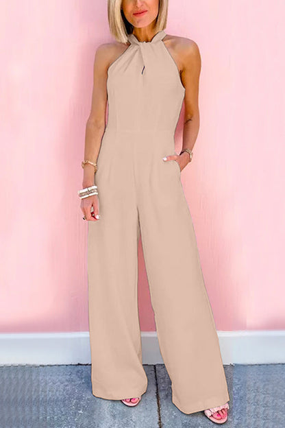 Mouwloze jumpsuit met brede tailleband en wijde pijpen (7 kleuren)