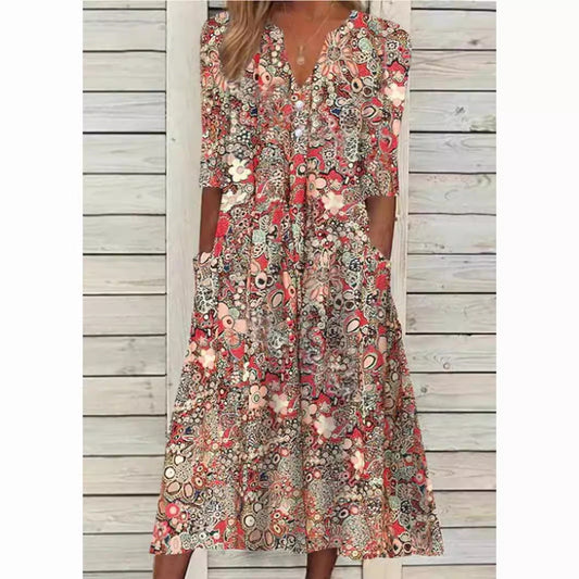 Lange overhemdjurk met bloemenprint en elegante stijl