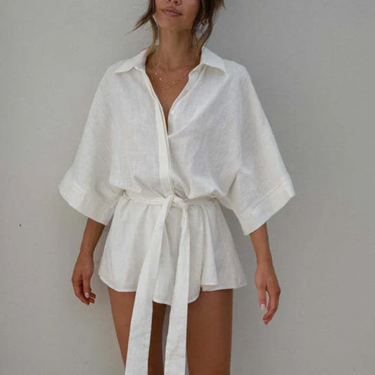 Rea - Elegante linnen jumpsuit met ceintuur voor dames