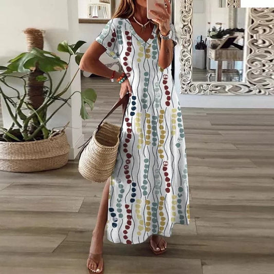 Elodie - Kleurrijke maxi-jurk met V-halslijn