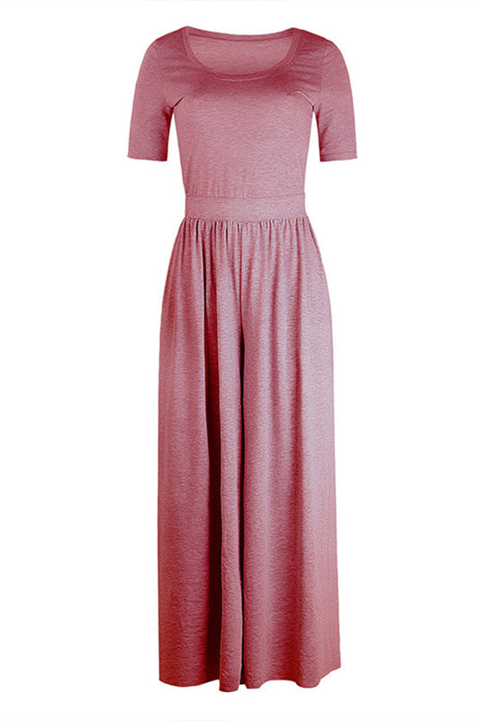 Jumpsuit met ronde hals, vleugelmouwen en hoge taille