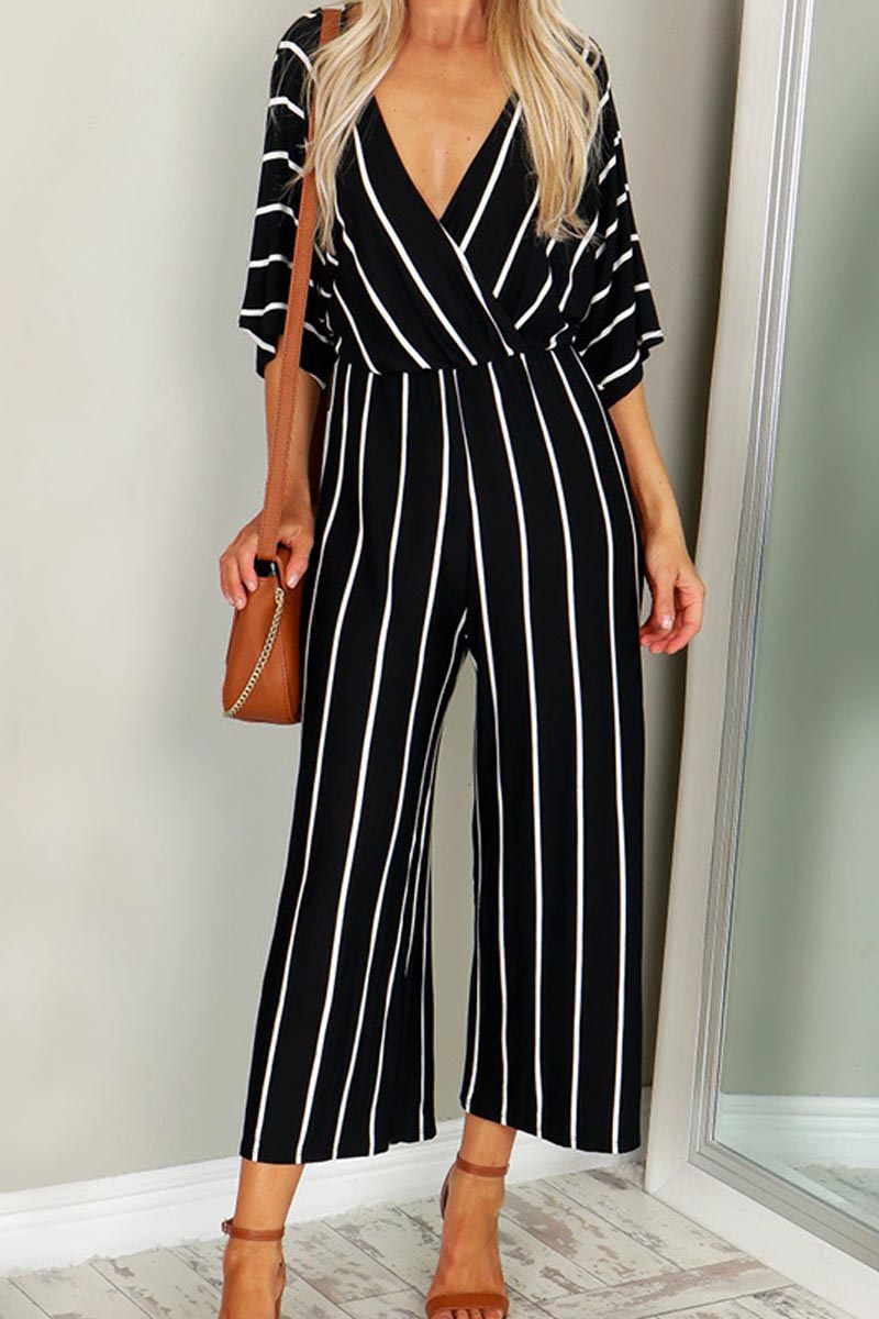 Gestreepte jumpsuit met V-hals en wijde pijpen