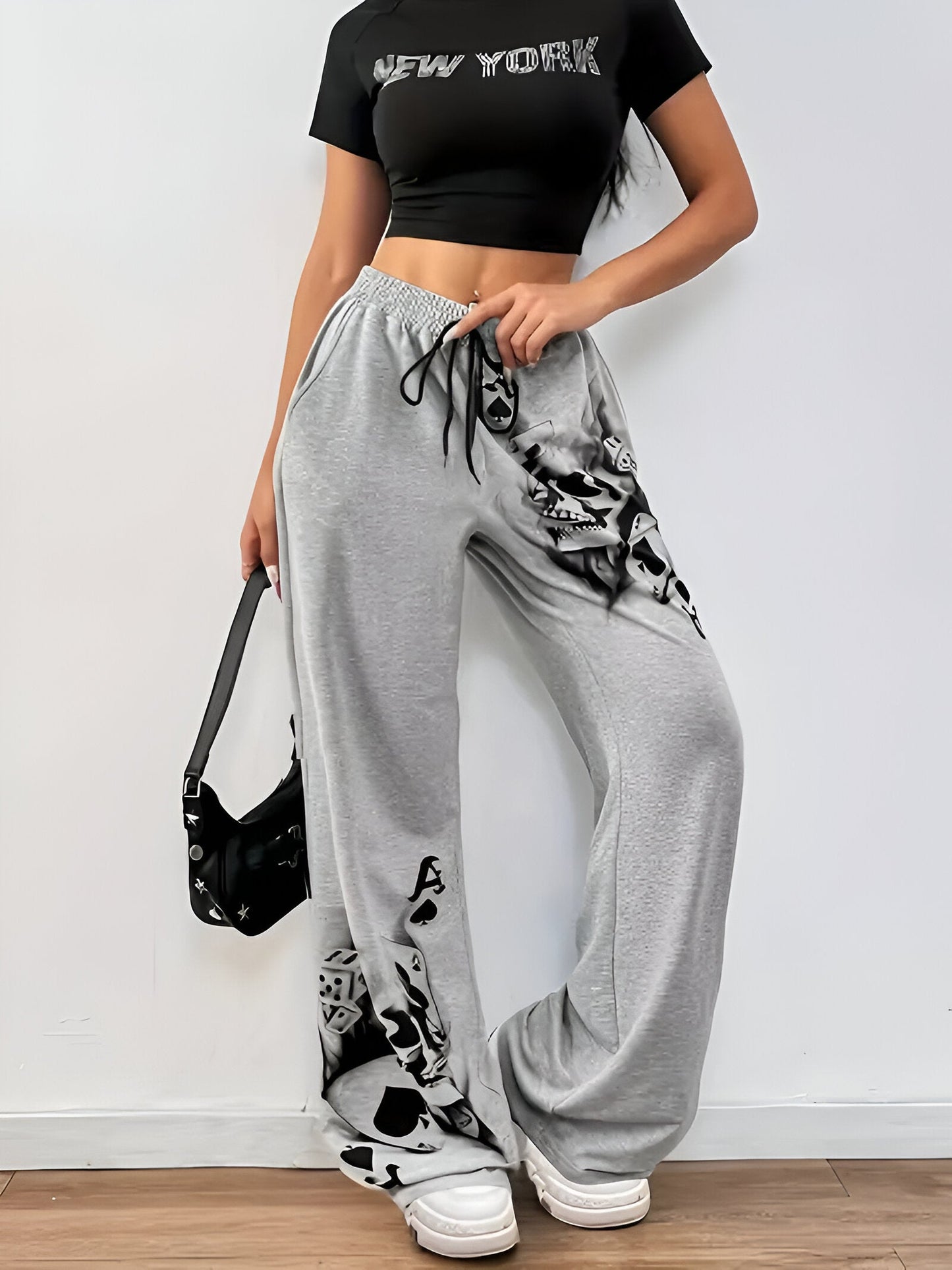 Casual wijde broek met inkt rookpatroon