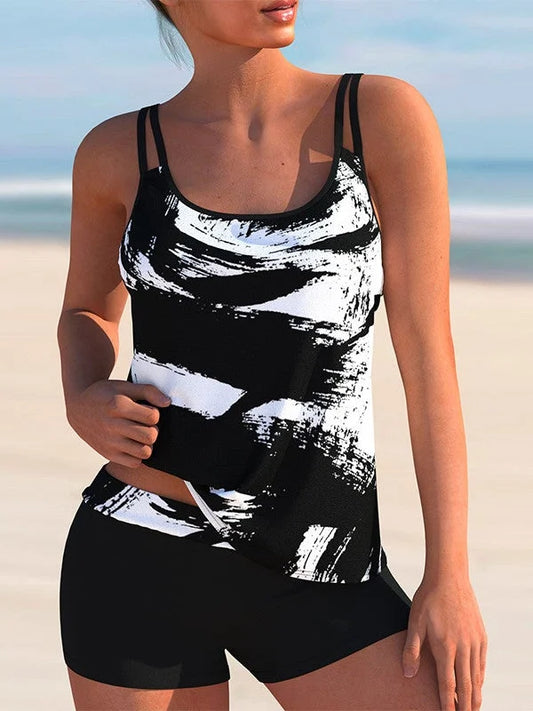 Plus Size Zwemkleding mouwloze licht gestreepte tankini