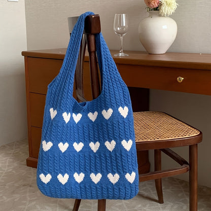 Nina | Handgemaakte gebreide hartpatroon shopper-tas