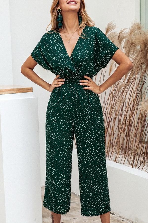Casual jumpsuit met print en halszak