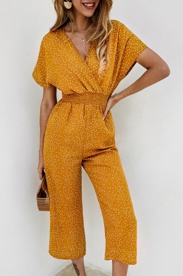 Casual jumpsuit met print en halszak