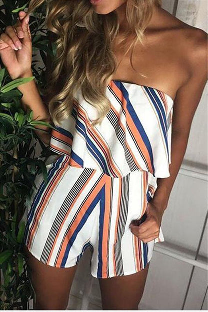 Casual gestreepte off-the-shoulder-jumpsuit