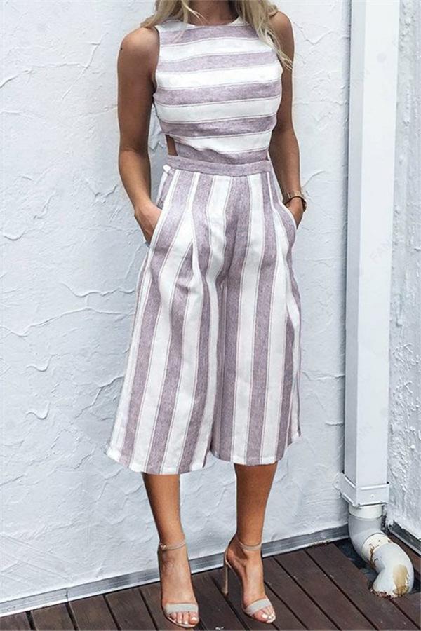 Casual gestreepte jumpsuit met wijde pijpen
