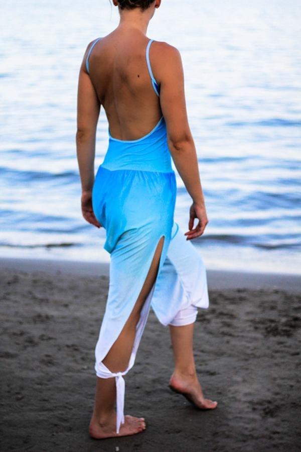 Casual jumpsuit met stropdas op de benen