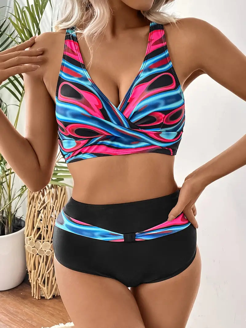 Modieuze en chique bikini met willekeurige print en V-hals