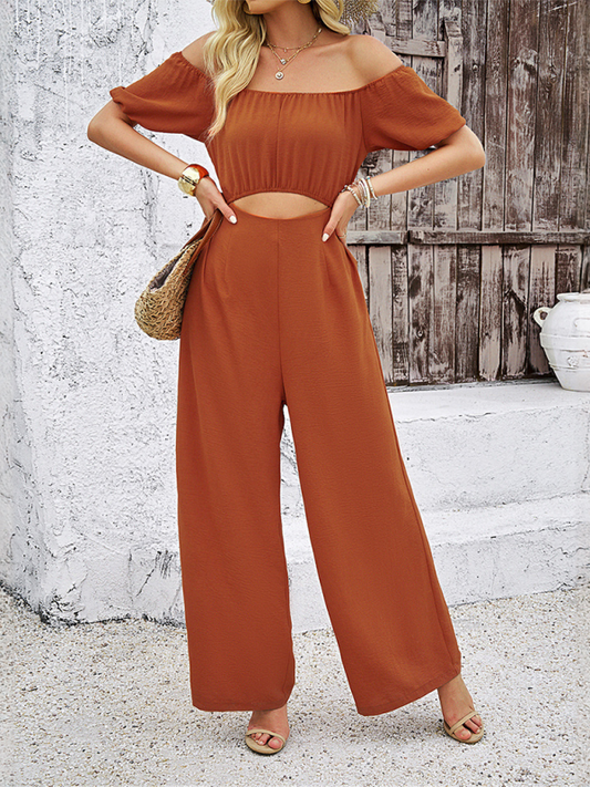 casual jumpsuit met vleugelmouwen en wijde pijpen