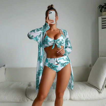 Elegante zomer bikini met hoge taille en bloemenpatroon
