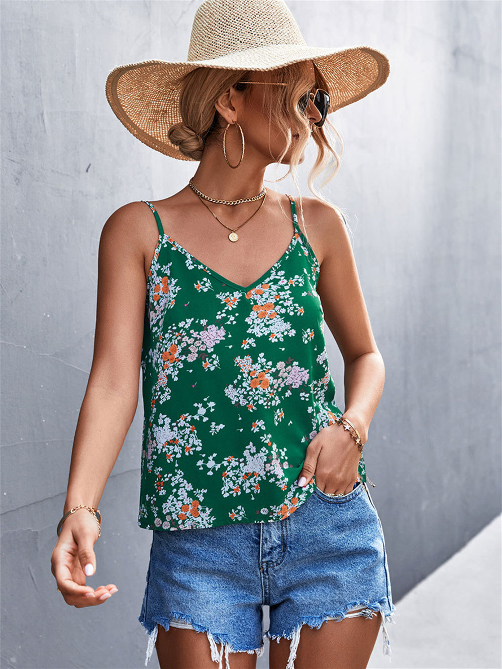 Bohemian bloemenhemd met V-hals