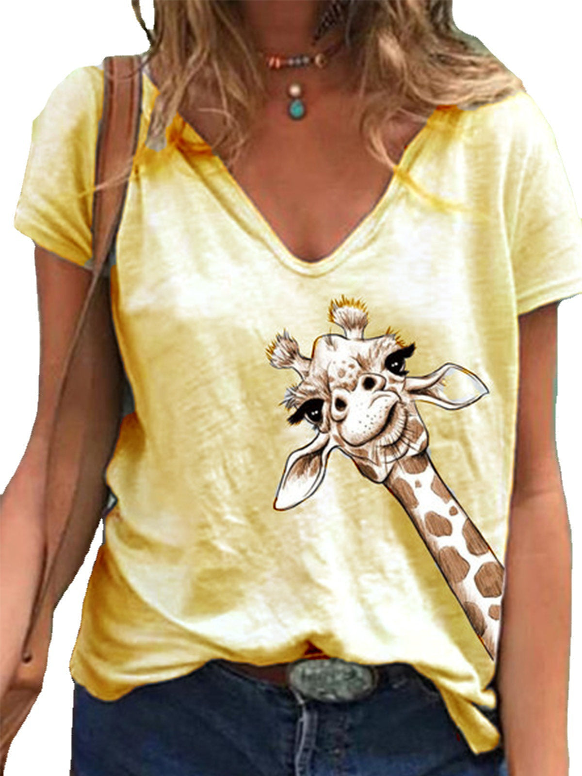 T-shirt met korte mouwen en V-hals met dierenprint