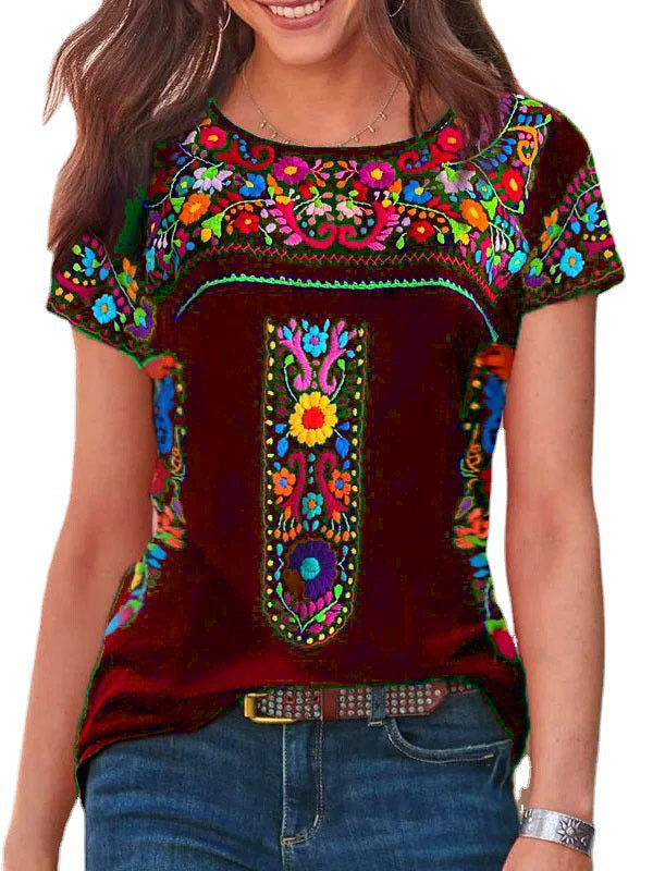 T-shirt met korte mouwen en ronde hals met boho-print