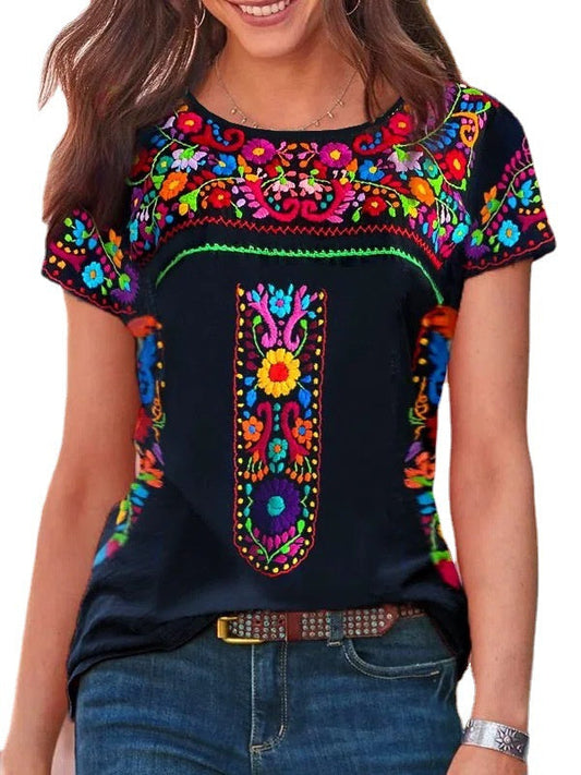T-shirt met korte mouwen en ronde hals met boho-print